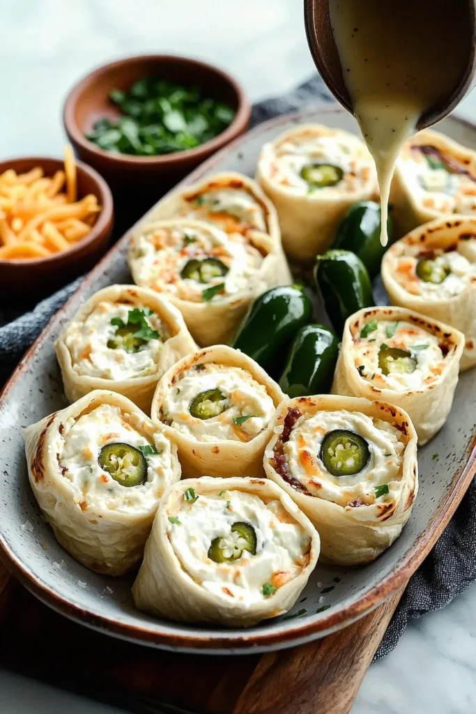 Jalapeno cream cheese pinwheels served on a platter