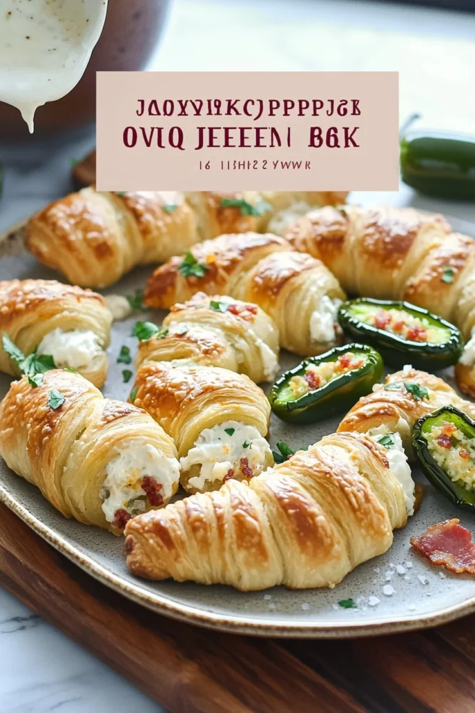 Jalapeno Popper Crescent Rolls with cream cheese and jalapenos on a plate.