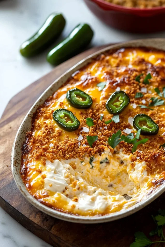 Creamy jalapeno popper dip served in a bowl with tortilla chips