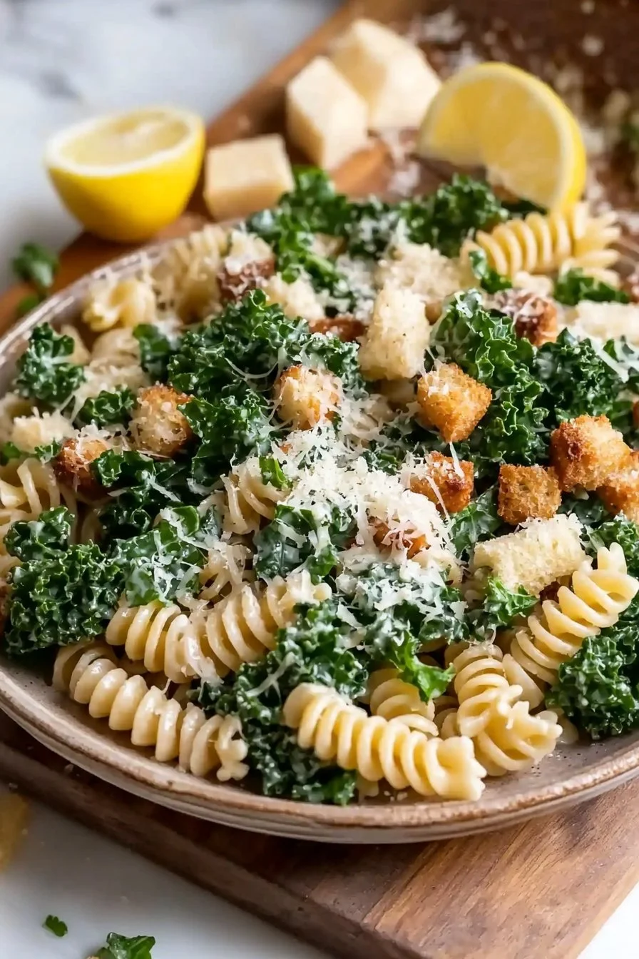 Kale Caesar Pasta Salad