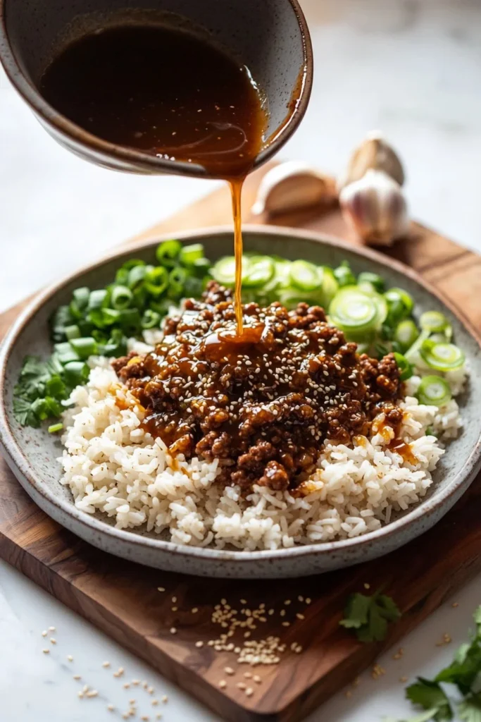 Delicious Korean beef rice bowls topped with fresh vegetables and sesame seeds