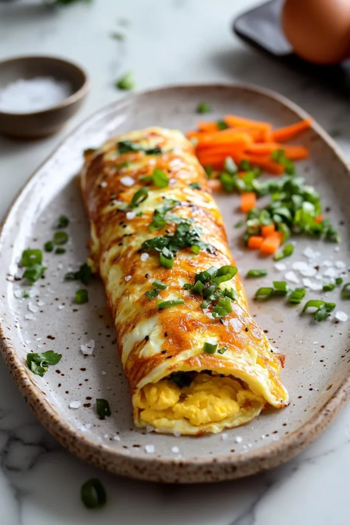 A delicious Korean rolled omelette sliced and served on a plate.