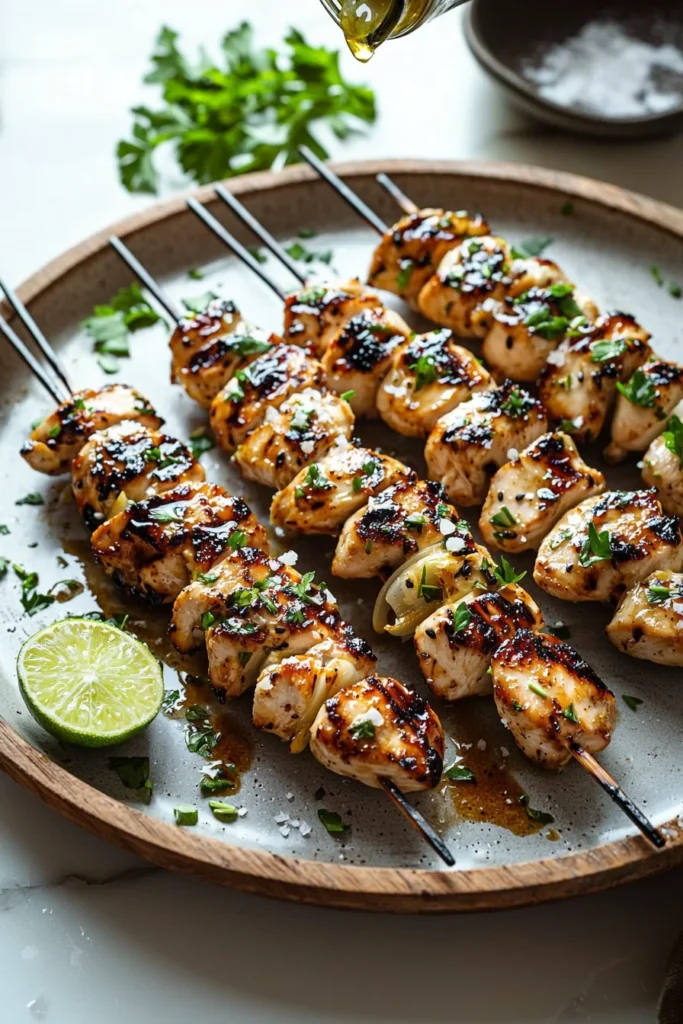 Marinated chicken skewers ready to be grilled for a delicious meal.