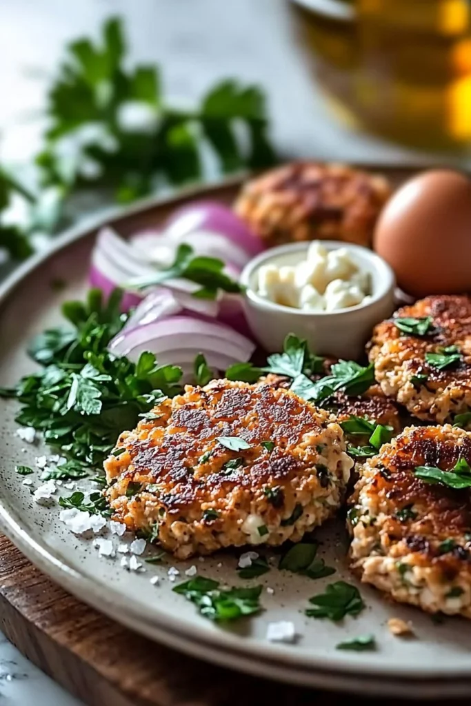 Delicious Mediterranean Chicken Patties served on a plate with fresh herbs