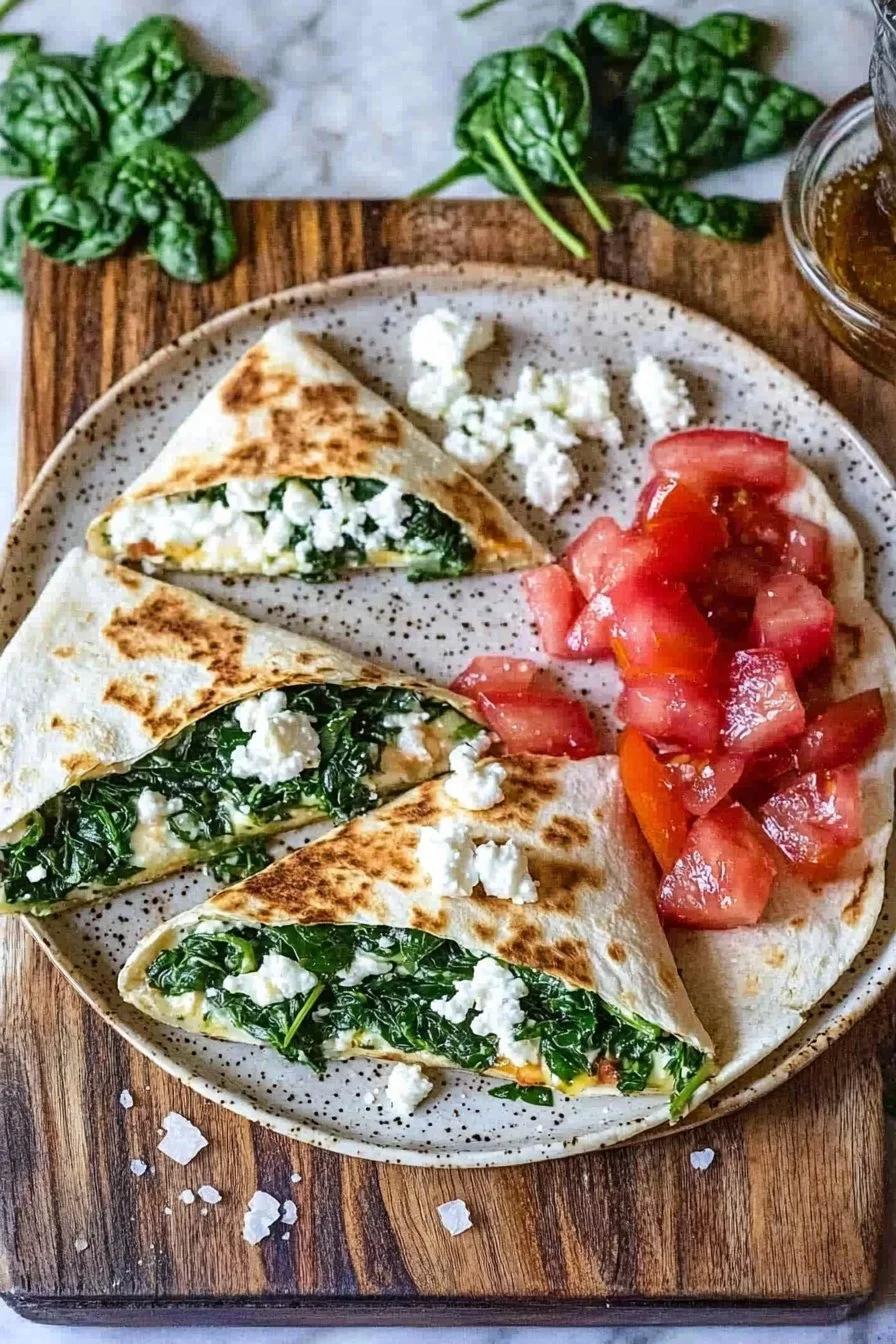 Mediterranean Quesadilla with Spinach and Feta