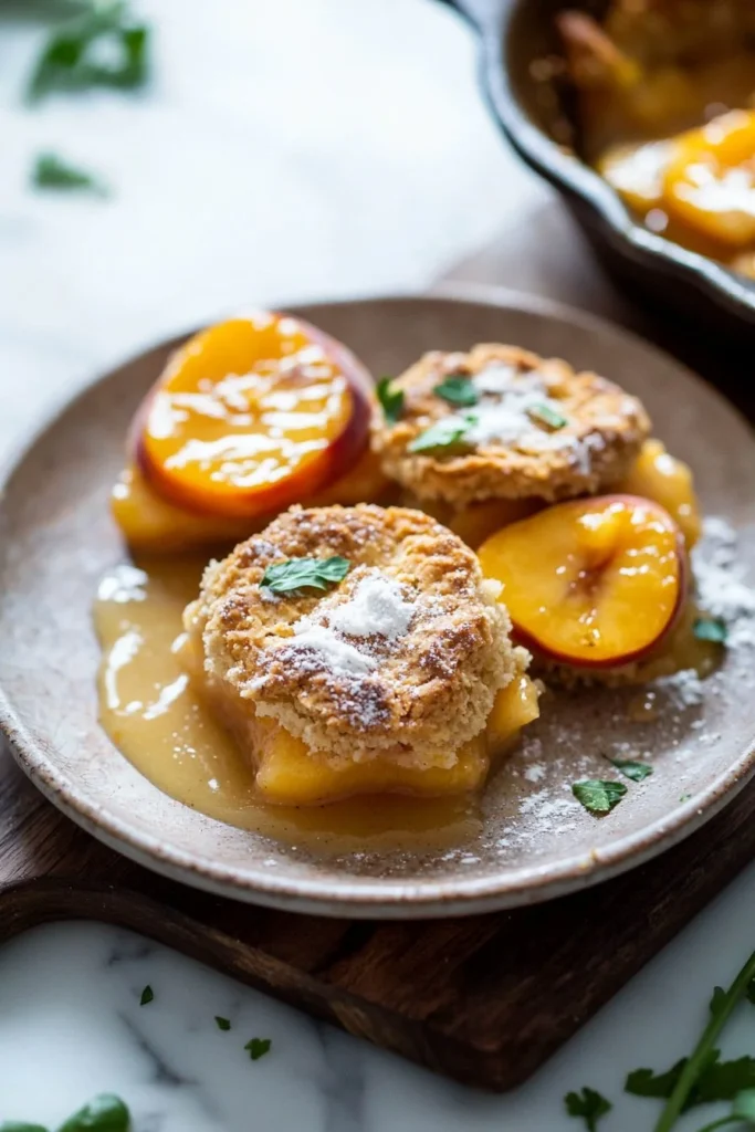 Delicious mini peach cobbler dessert served in individual ramekins