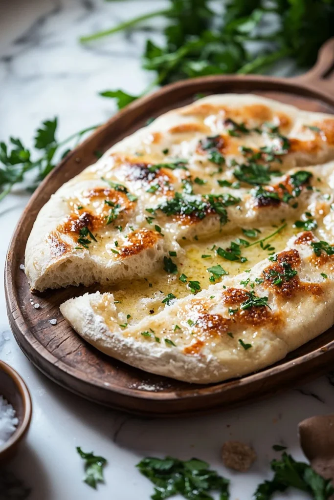 Freshly baked No-Knead Turkish Bread on a wooden surface