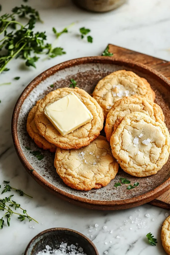 Plate of old-fashioned butter cookies with a golden brown finish.