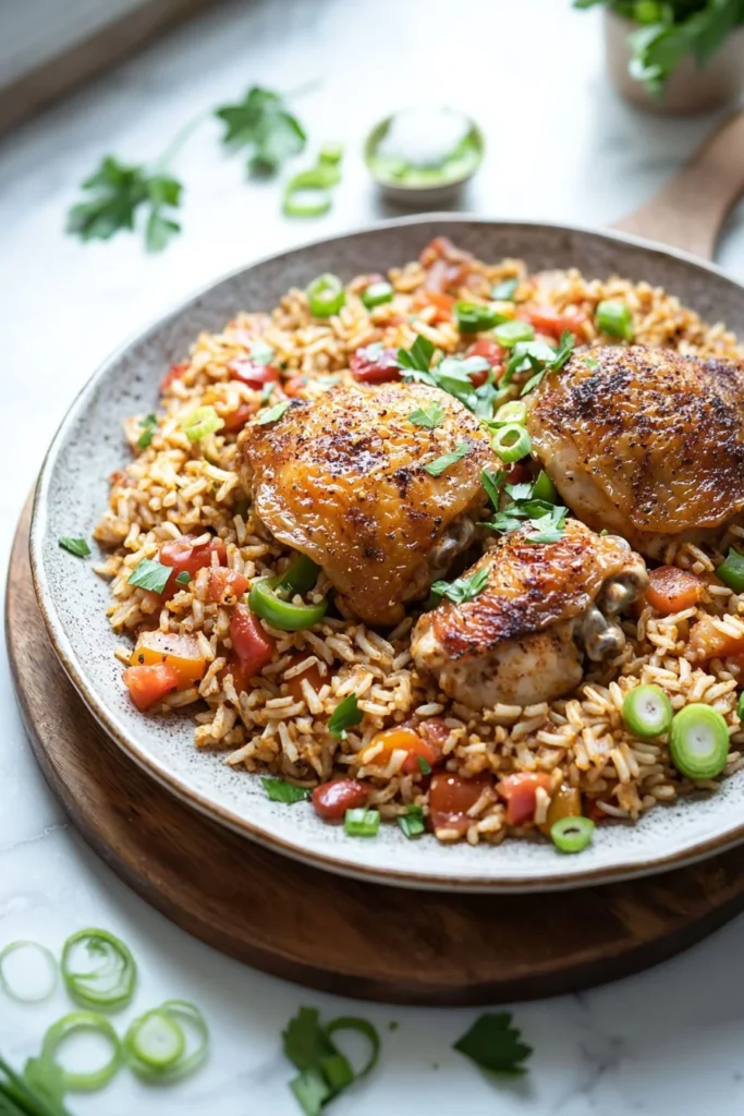 One-Pot Cajun Chicken and Rice dish with vibrant spices and flavors