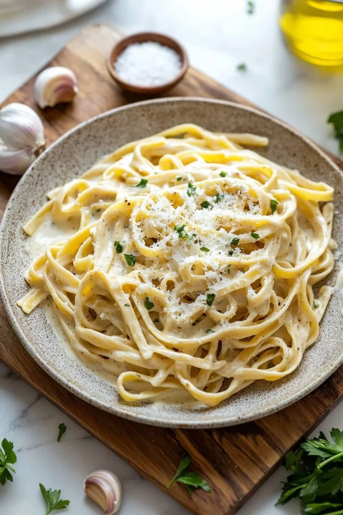 One-Pot Creamy Garlic Pasta with fresh herbs and parmesan cheese