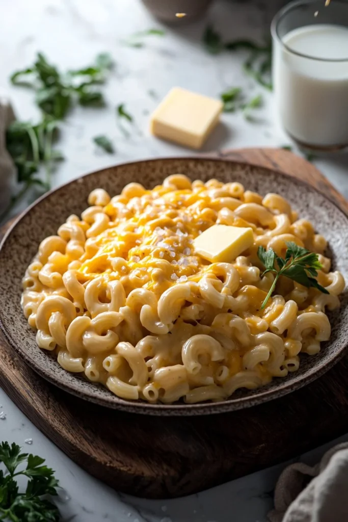 Delicious one-pot mac and cheese served in a bowl with cheese melt