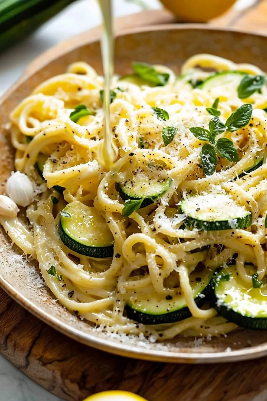 Pasta with Zucchini Lemon Garlic Sauce