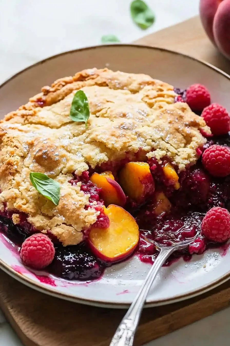 Peach and Raspberry Cobbler
