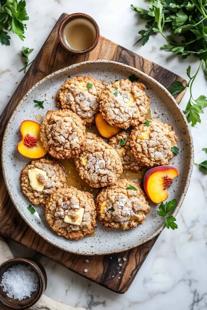 Delicious peach cobbler cookies with juicy peaches and warm spices.