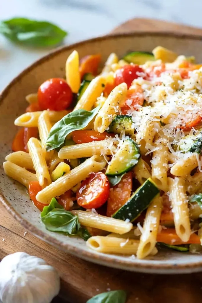 Colorful Penne Pasta Primavera with fresh vegetables