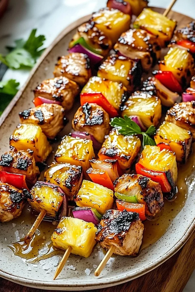Delicious Pineapple Chicken Kabobs sizzling on a grill