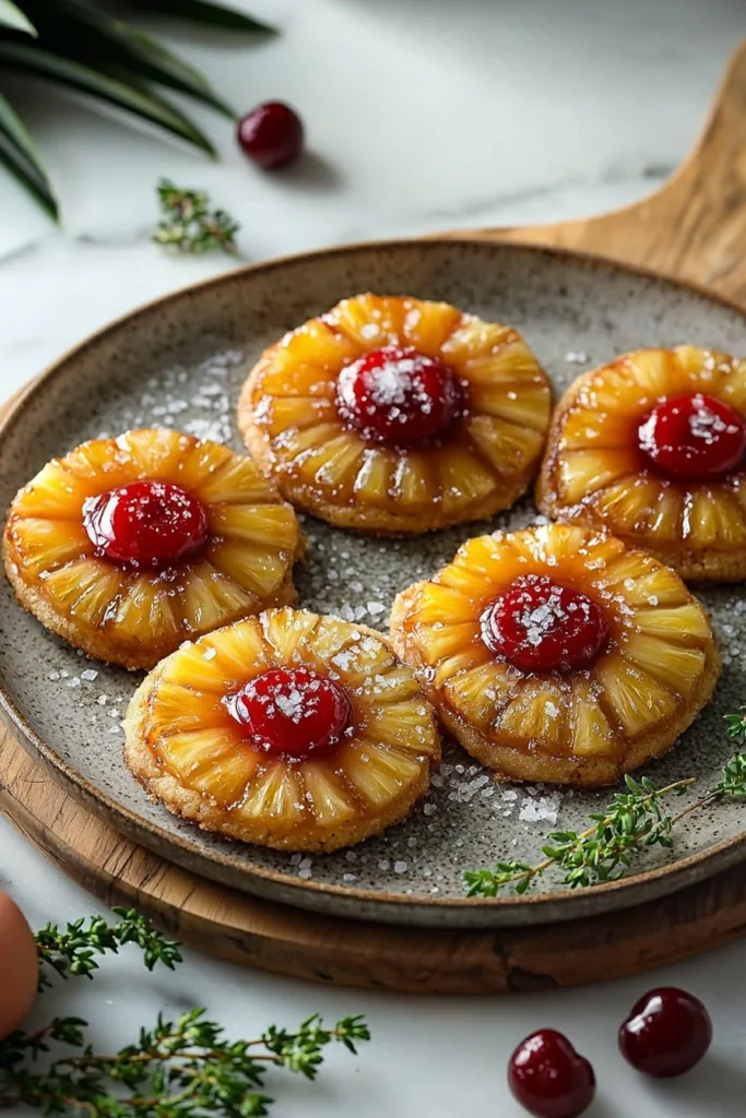 Delicious pineapple upside-down cookies with caramelized pineapple topping