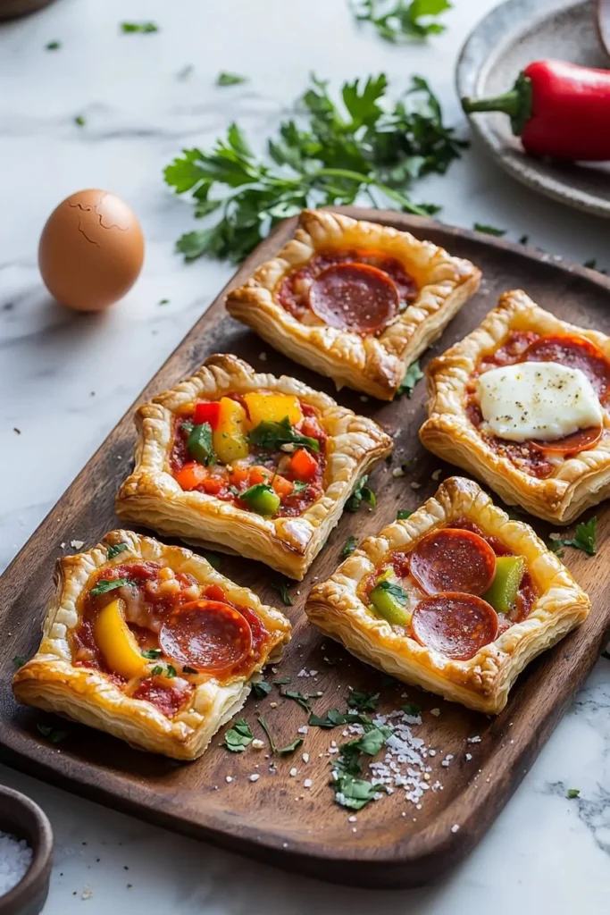 Pizza Puff Pastry Tarts filled with cheese and fresh toppings