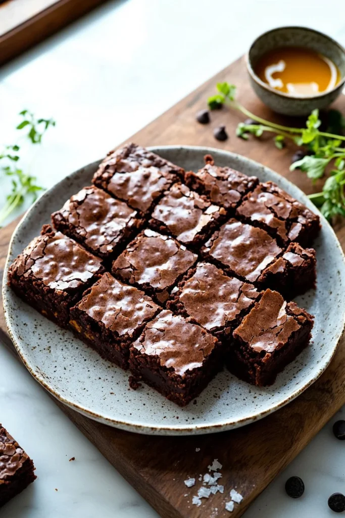 Deliciously fudgy pumpkin brownies topped with chocolate drizzle.