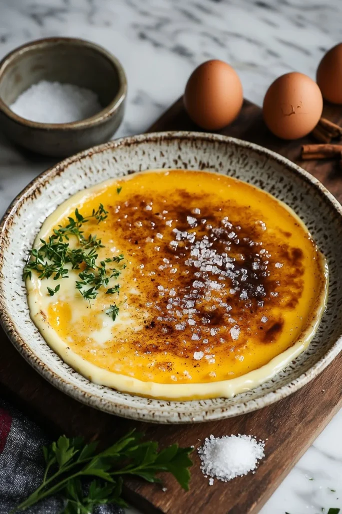 Delicious Pumpkin Crème Brûlée topped with caramelized sugar and spices.