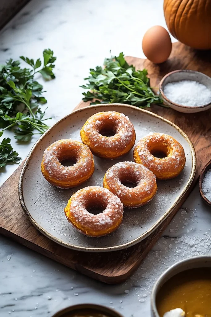 Delicious homemade pumpkin donuts with cinnamon and sugar glaze