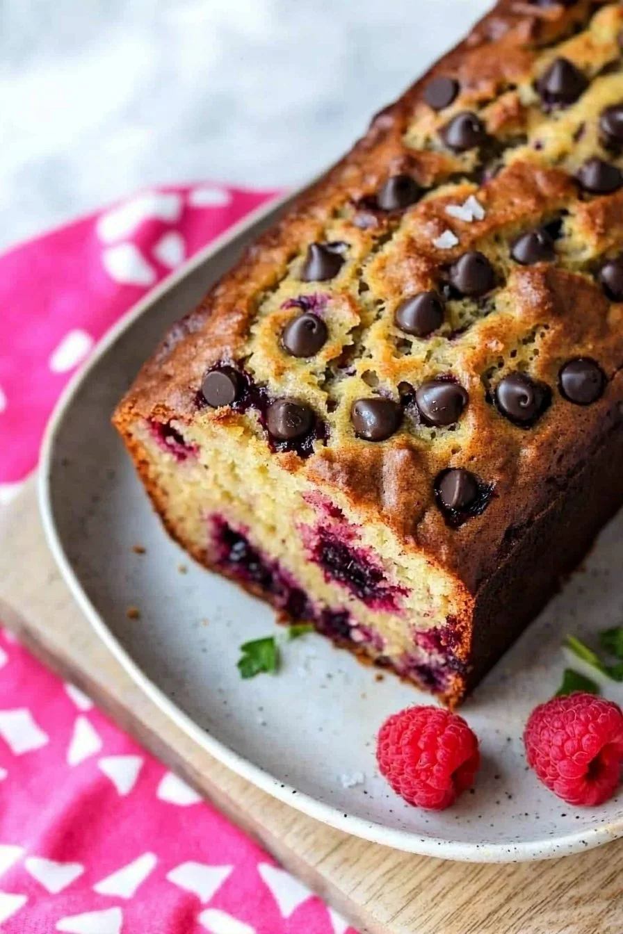 Raspberry Dark Chocolate Banana Bread