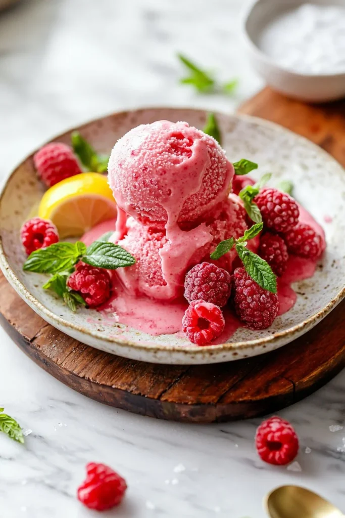 Delicious Raspberry Sherbet in a bowl, perfect summer dessert