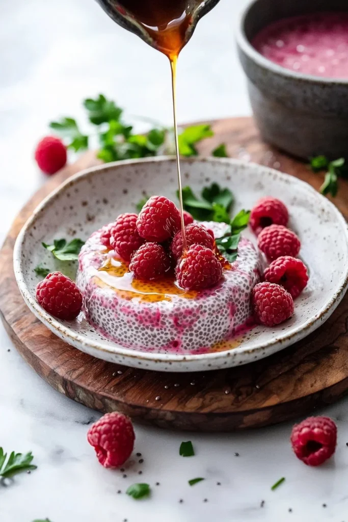 Delicious Raspberry Yogurt Chia Pudding served in a bowl