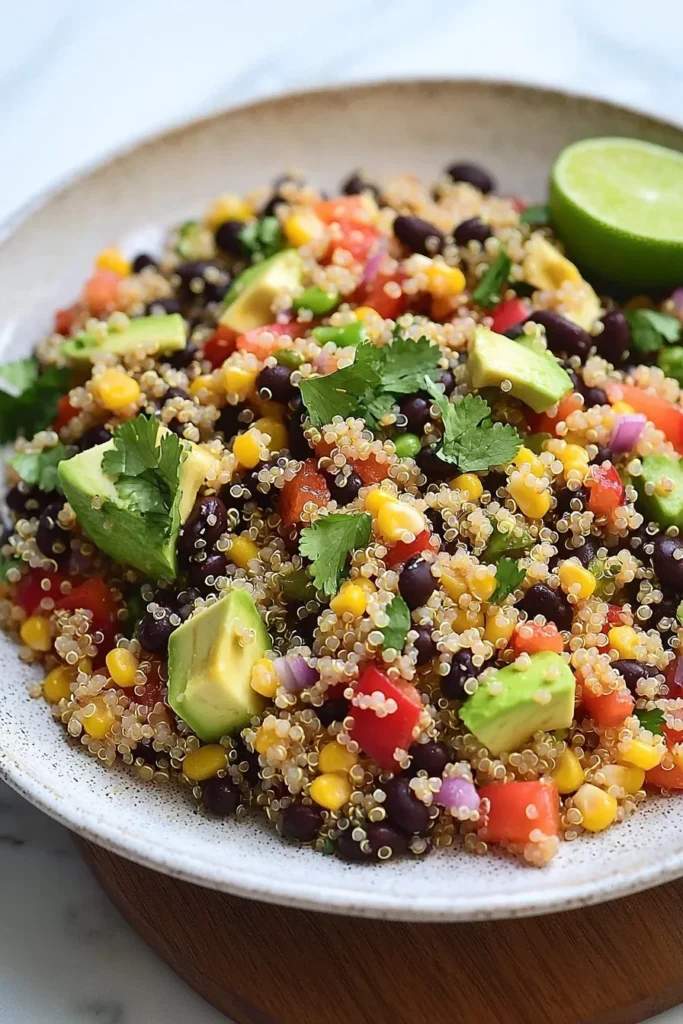 Refreshing quinoa black bean salad with fresh vegetables and herbs