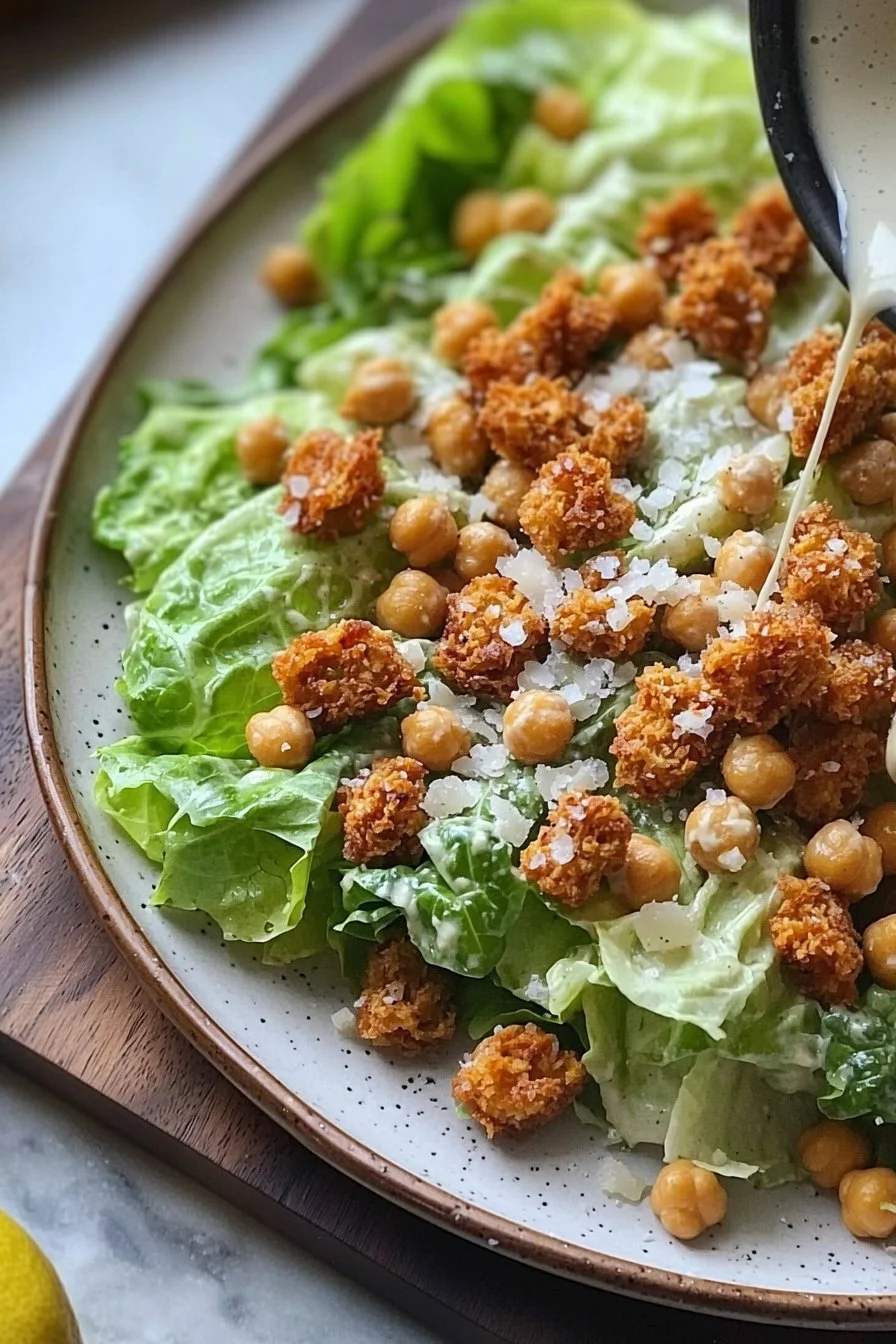 Romaine Caesar Salad with Crispy Chickpea Croutons