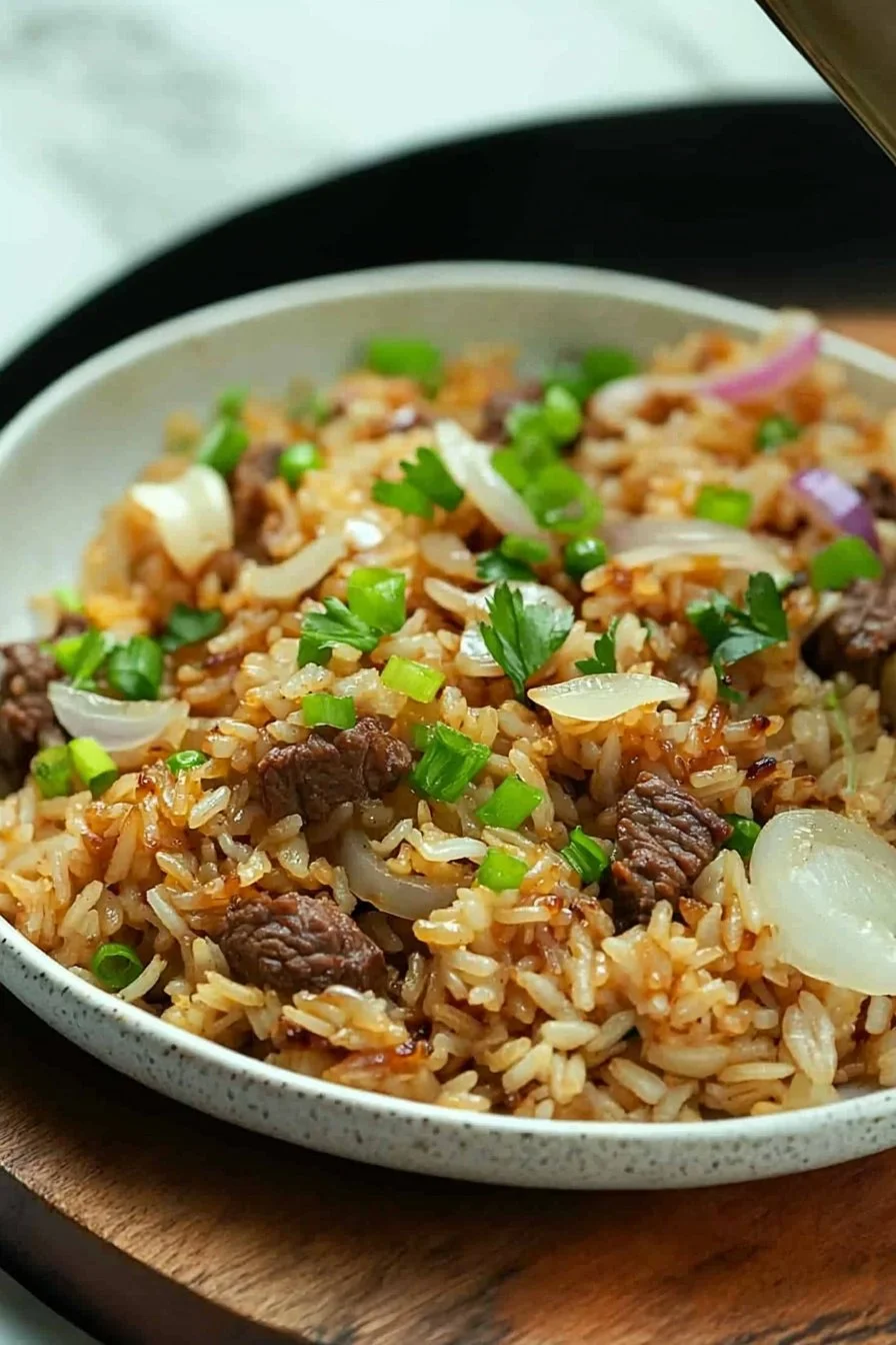 Savory Onion Beef Fried Rice