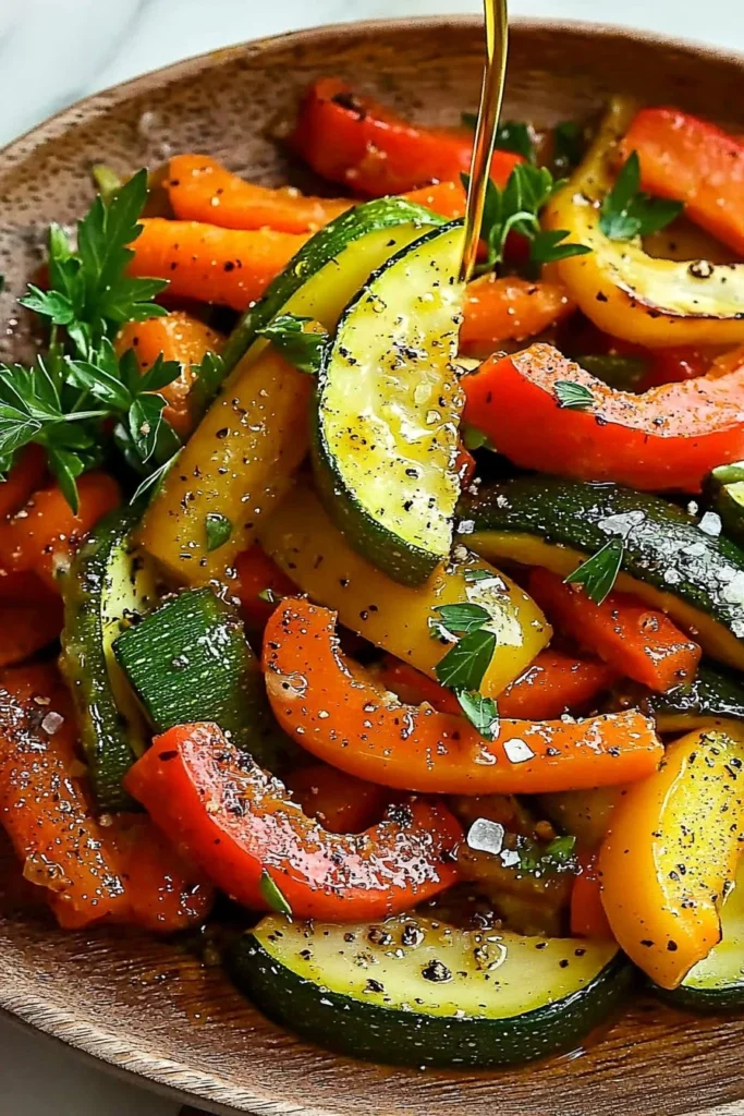 Colorful plate of simple sauteed vegetables ready to serve