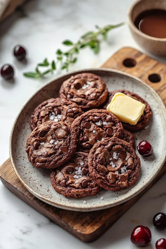 Delicious soft chocolate cherry cookies on a plate