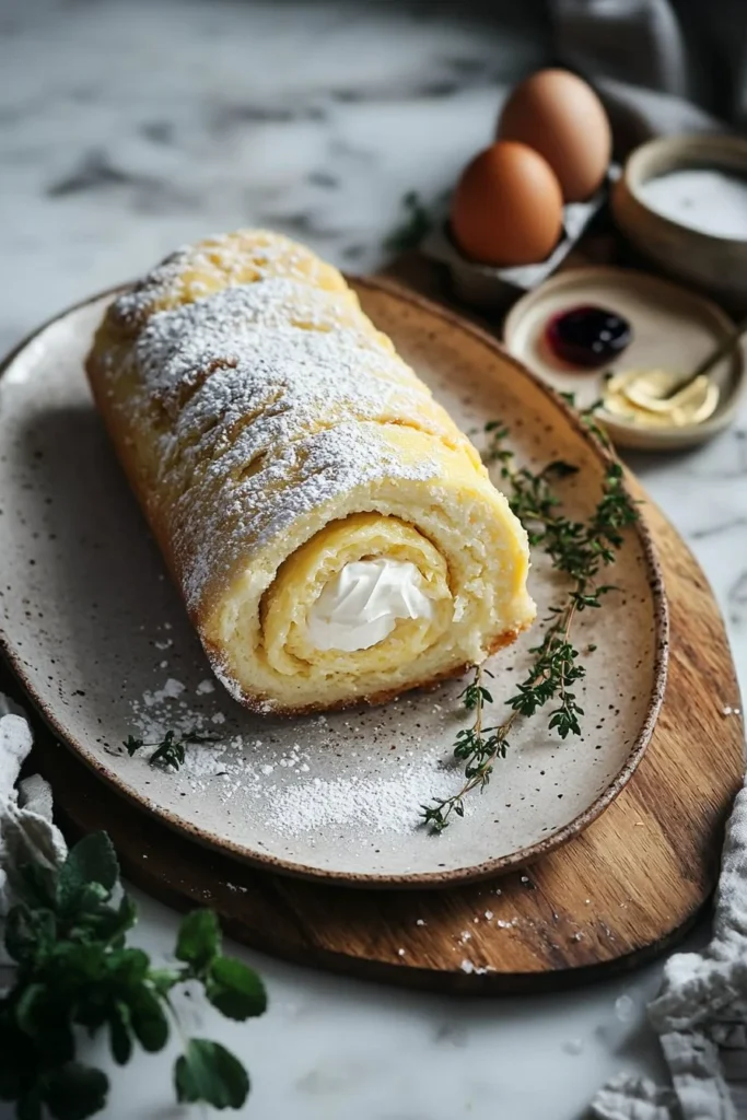 Delicious soft vanilla swiss roll dessert ready to be served.