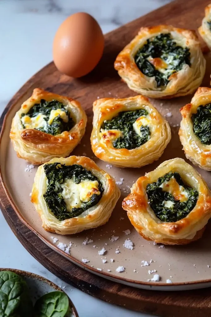 Delicious spinach puffs on a plate, perfect for appetizers and snacks.
