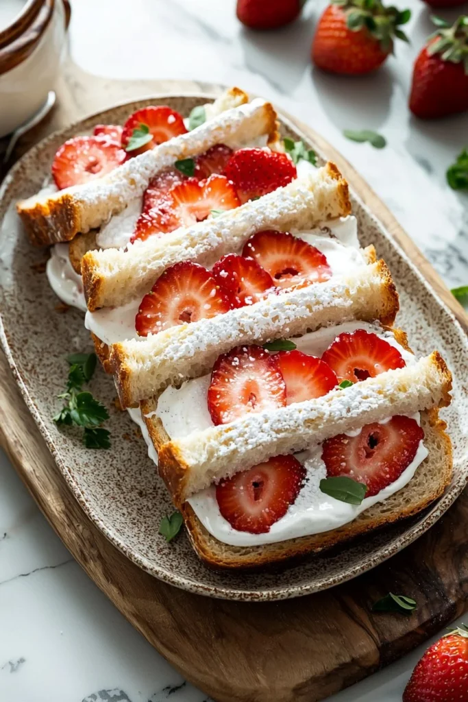 Delicious strawberry cream sandwich with fresh strawberries and whipped cream