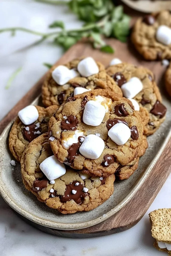 Delicious homemade s'mores cookies with chocolate and marshmallows