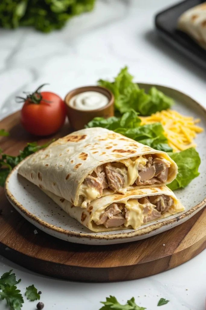 Delicious tuna melt wrap with melted cheese and fresh ingredients
