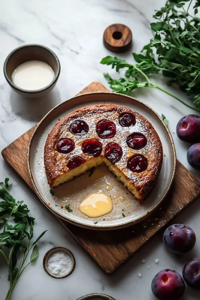 Delicious Vanilla Plum Cake topped with fresh plums and a sprinkle of sugar