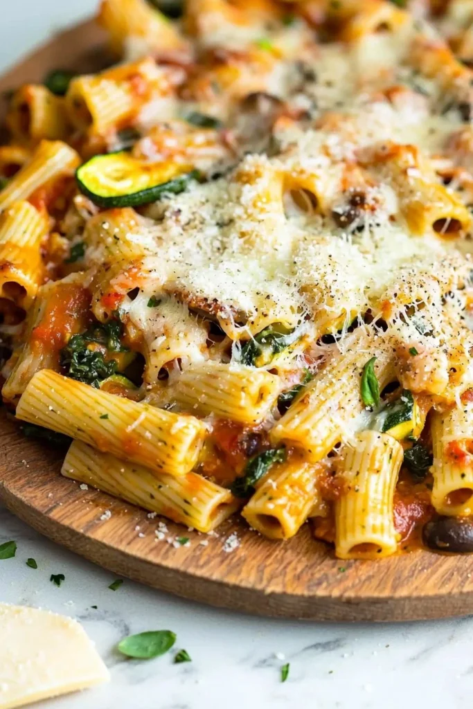 Veggie Lover's Baked Rigatoni with fresh vegetables and melted cheese