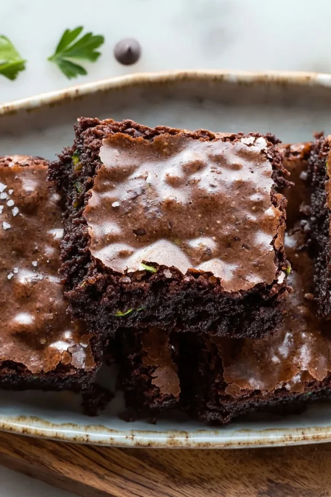 Delicious homemade zucchini brownies on a rustic wooden table