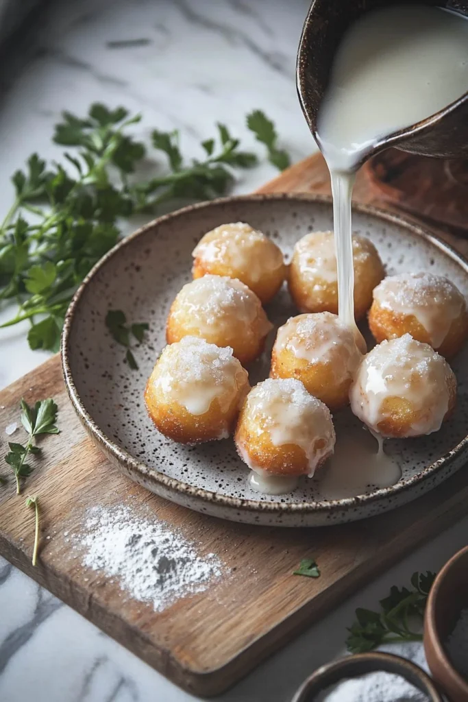 4 ingredient glazed donut holes ready to enjoy with a sweet glaze