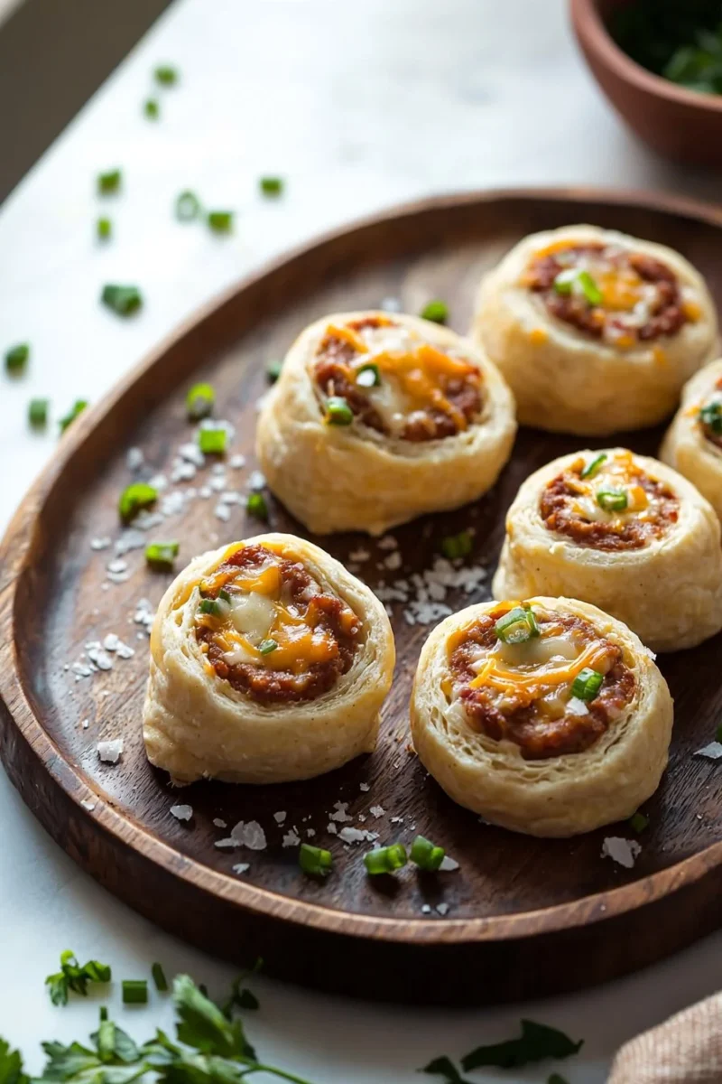 Delicious homemade 4-ingredient sausage pinwheels ready to serve.