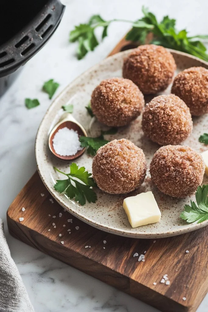 Delicious Air Fryer Cinnamon Donut Balls dusted with cinnamon sugar