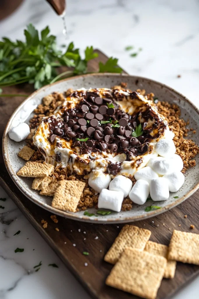 Delicious Air Fryer S'mores Dip with melted chocolate and marshmallows