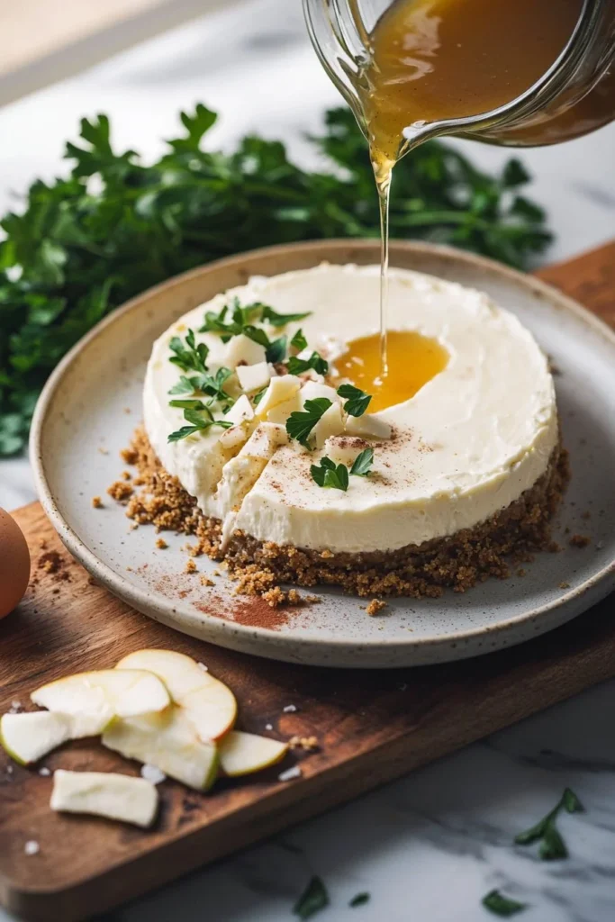 Delicious Apple Cider Cheesecake topped with whipped cream and apple slices