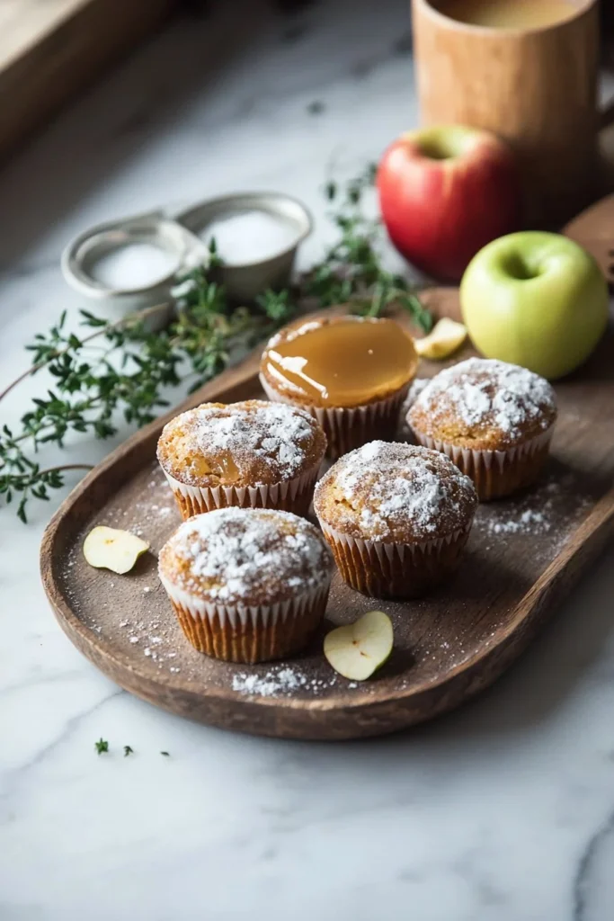 Homemade apple cider donut muffins topped with cinnamon sugar