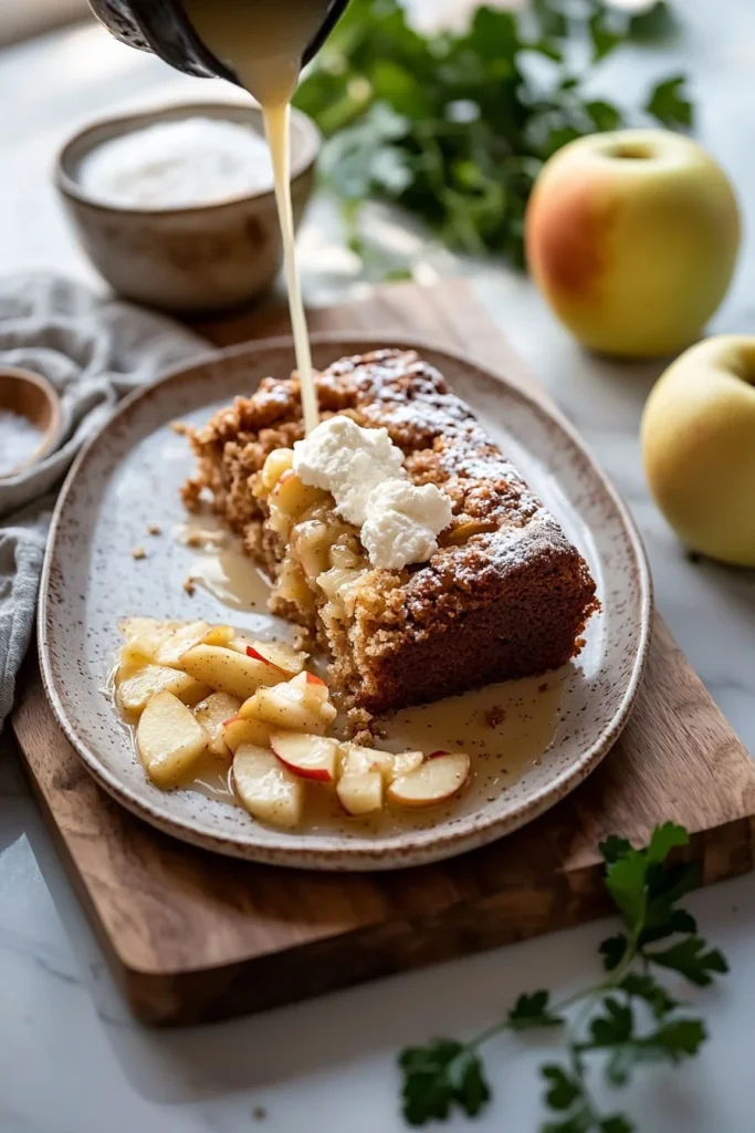 Delicious homemade Apple Coffee Cake served on a rustic wooden table