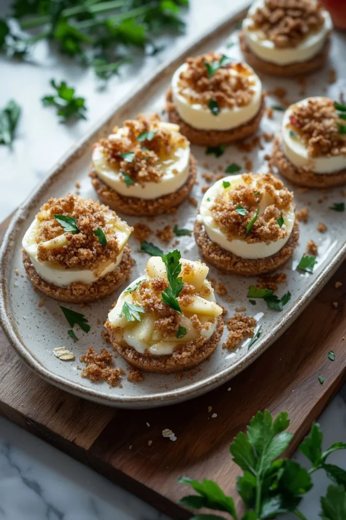Delicious apple crisp mini cheesecakes topped with crunchy apple topping