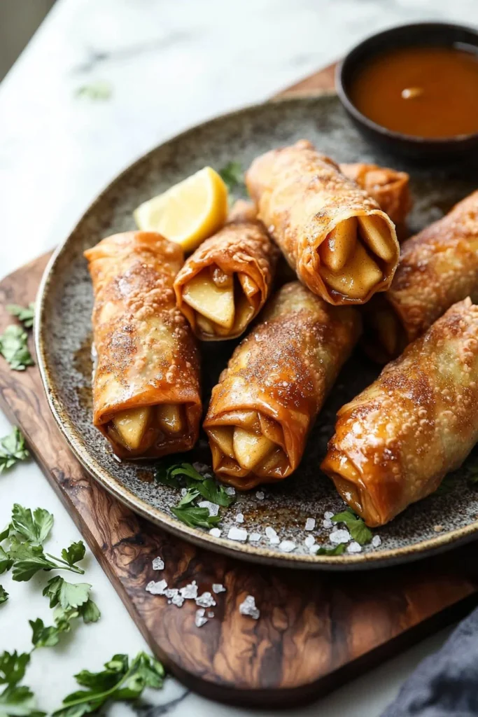 Crispy Apple Pie Egg Rolls filled with spiced apples and cinnamon